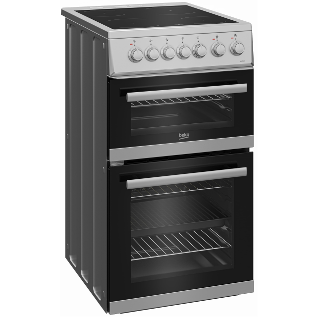 Beko EDVC503S 50cm Double Oven Electric Cooker with Ceramic Hob - Silver
