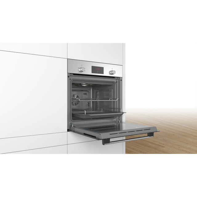 Bosch HHF113BR0B 59.4cm Serie 2 Built In Electric Single Oven with 3D Hot Air - Stainless Steel