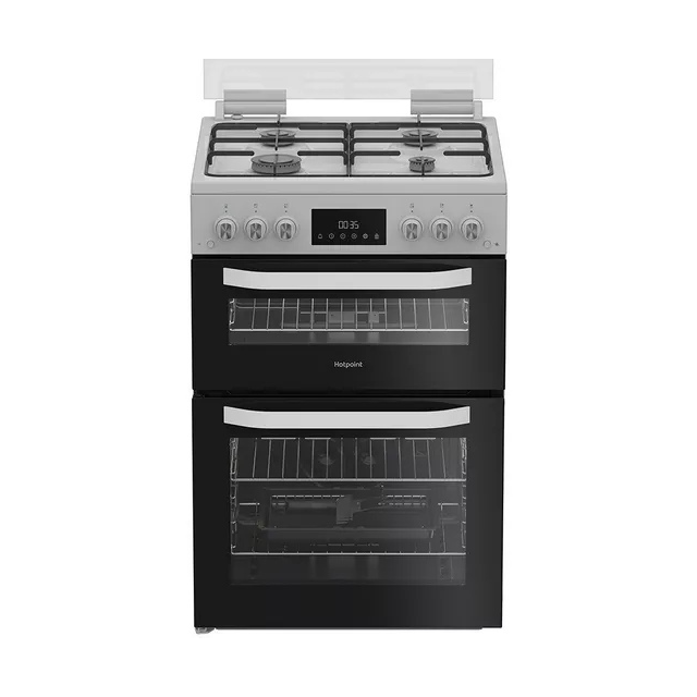 Hotpoint HDG6GDCW 60cm Double Gas Cooker with Glass Lid