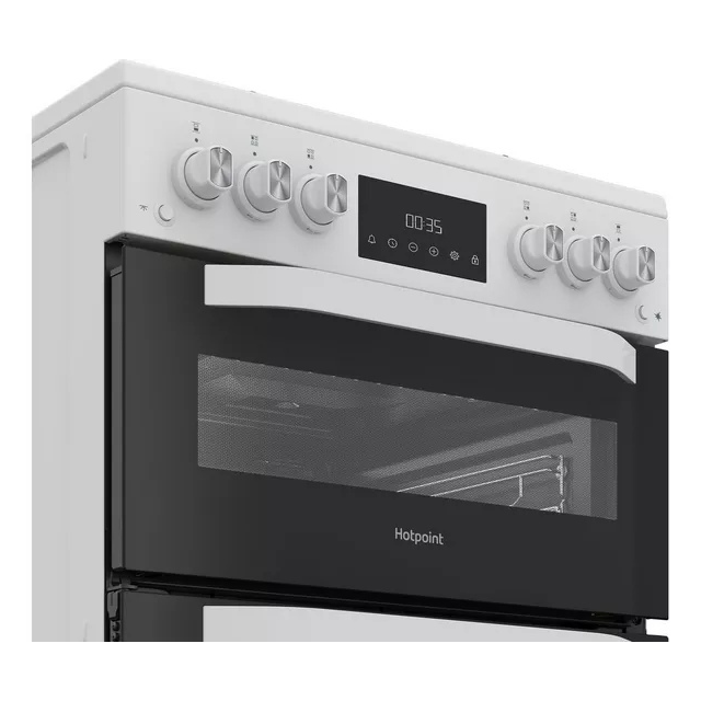 Hotpoint HDG6GDCW 60cm Double Gas Cooker with Glass Lid
