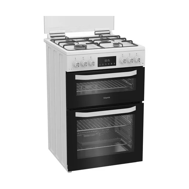 Hotpoint HDG6GDCW 60cm Double Gas Cooker with Glass Lid