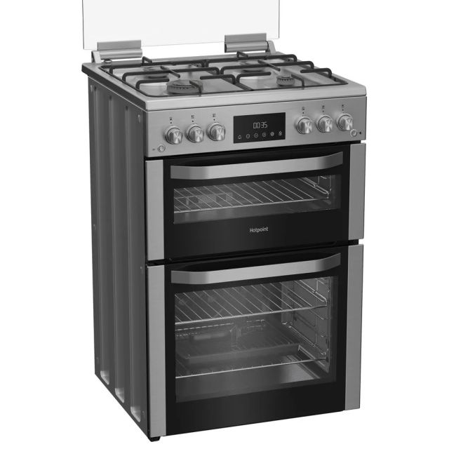Hotpoint HDG6GDCX 60Cm Gas Double Oven Cooker - Silver
