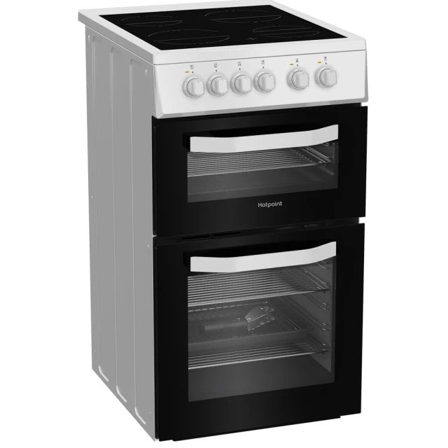 Hotpoint HTE5VCW 50Cm Electric Twin Cavity Cooker - White