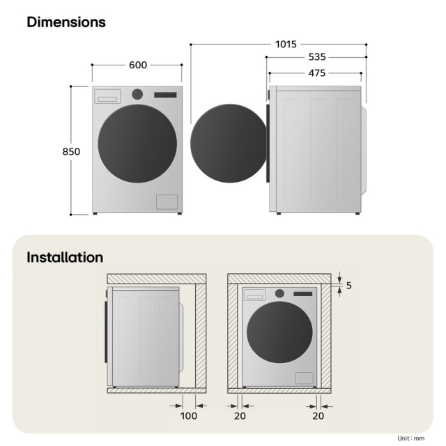 LG W2X5085TLB 8kg/5kg AI Direct Drive Washer Dryer