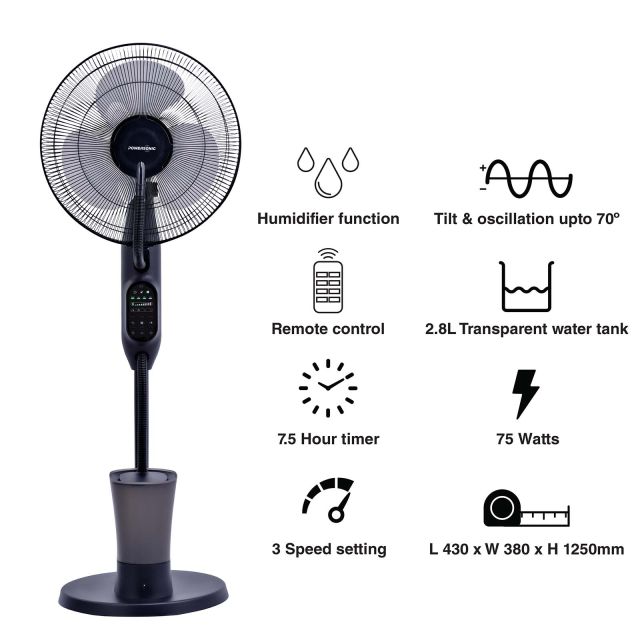 Powersonic PWRHT505 Powersonic Pedestal Oscillating Misting Fan - 3 Speed